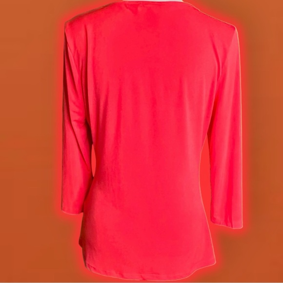 Calvin Klein ‘3/4 Sleeve Ruched Lace Up Detail Pullover Blouse’ Coral Red Size S - Picture 13 of 15